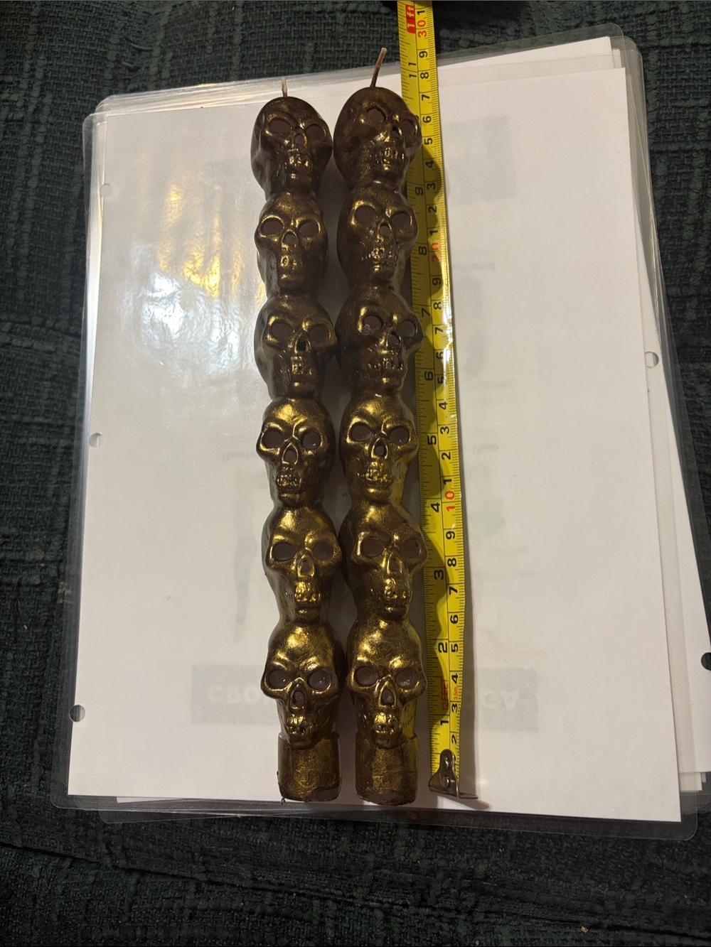 *PAINTED* Gold Skull Taper Candles - Decorative Halloween Home Accent